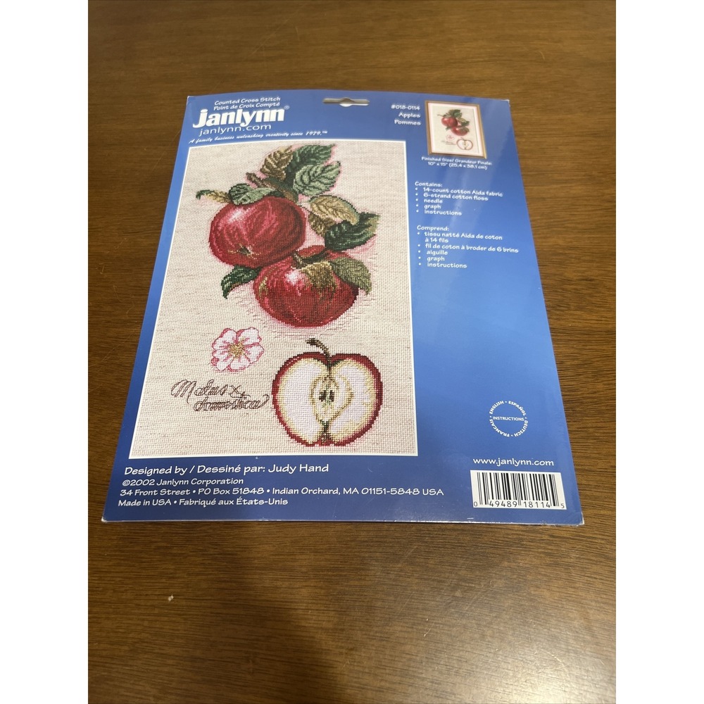 Apples Janlynn Counted Cross Stitch 2002 Judy Hand 10"x15" #018-0114 NOS Sealed
